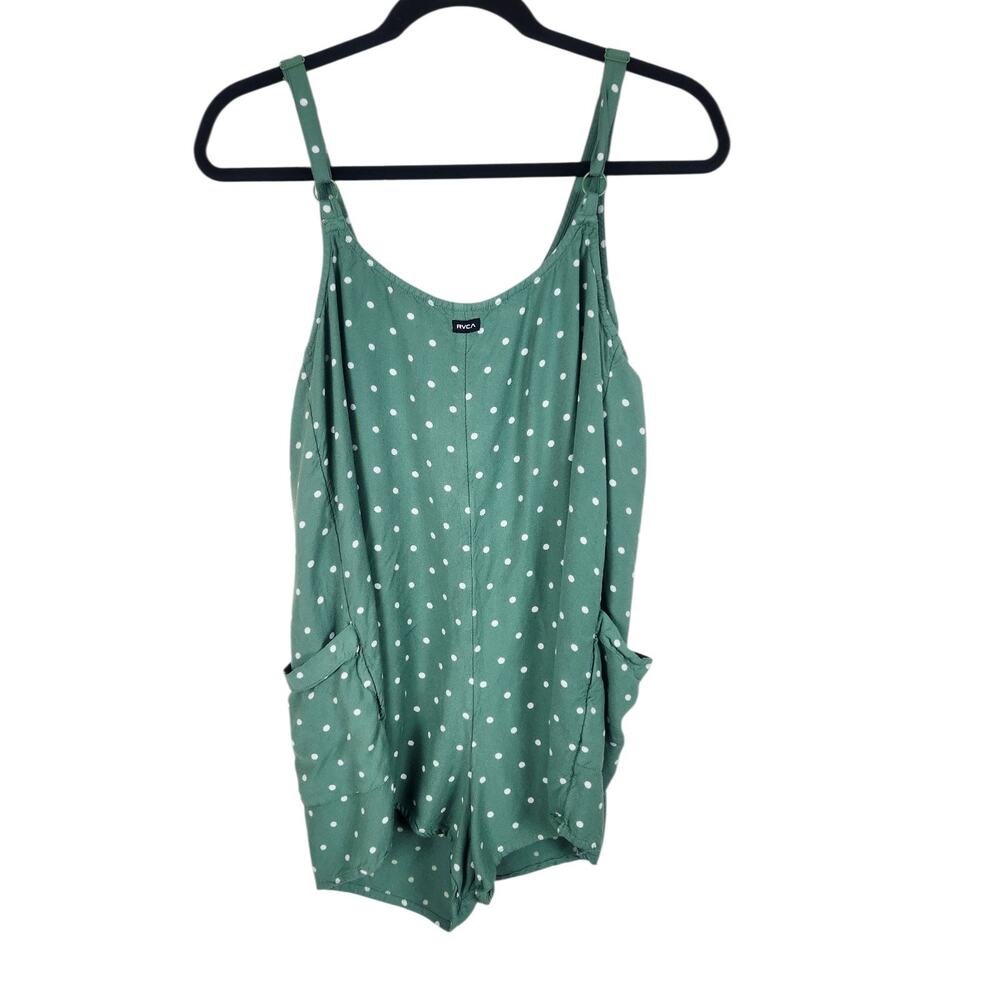 RVCA Women's Marina Romper SMALL Coverup Green Polka Dot Pockets Beachy Relaxed - Picture 5 of 6